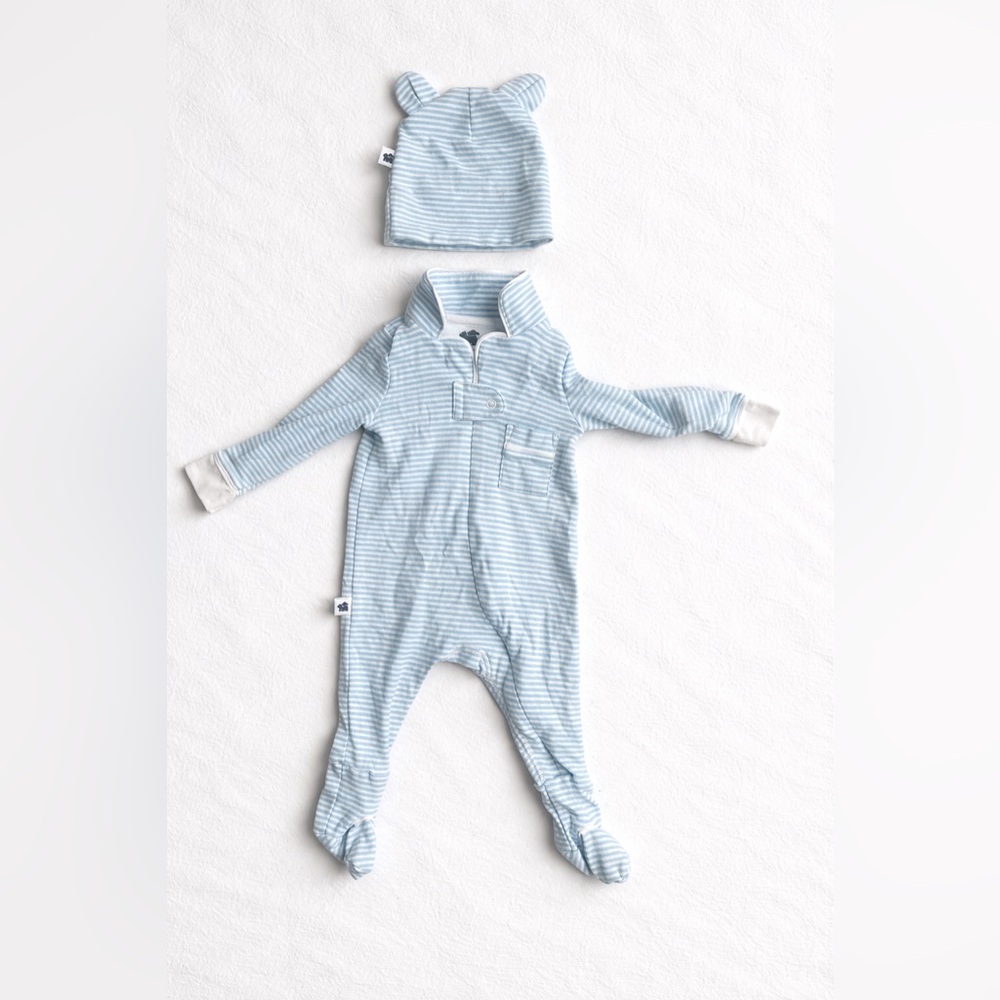 Papercape Baby Set – 3–6M – Like New – Blue Stripe 🐻